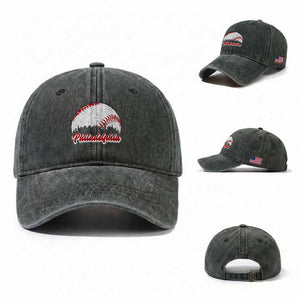 Philadelphia Baseball Lover Washed Cotton Baseball Cap Vintage Skyline City TS10 Washed Cap Universal Fit Dark Green Print Your Wear