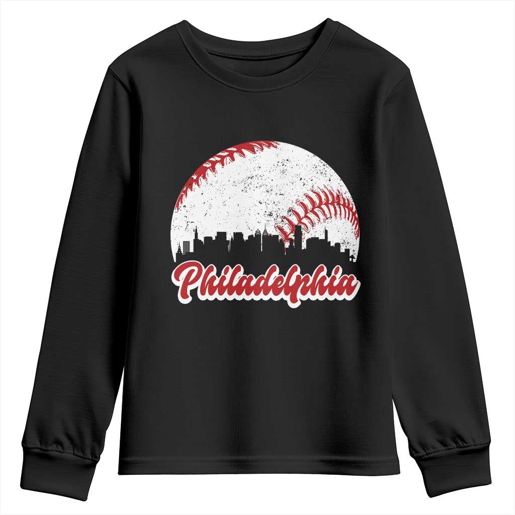 Philadelphia Baseball Youth Sweatshirt Vintage Skyline City TS10 Black Print Your Wear