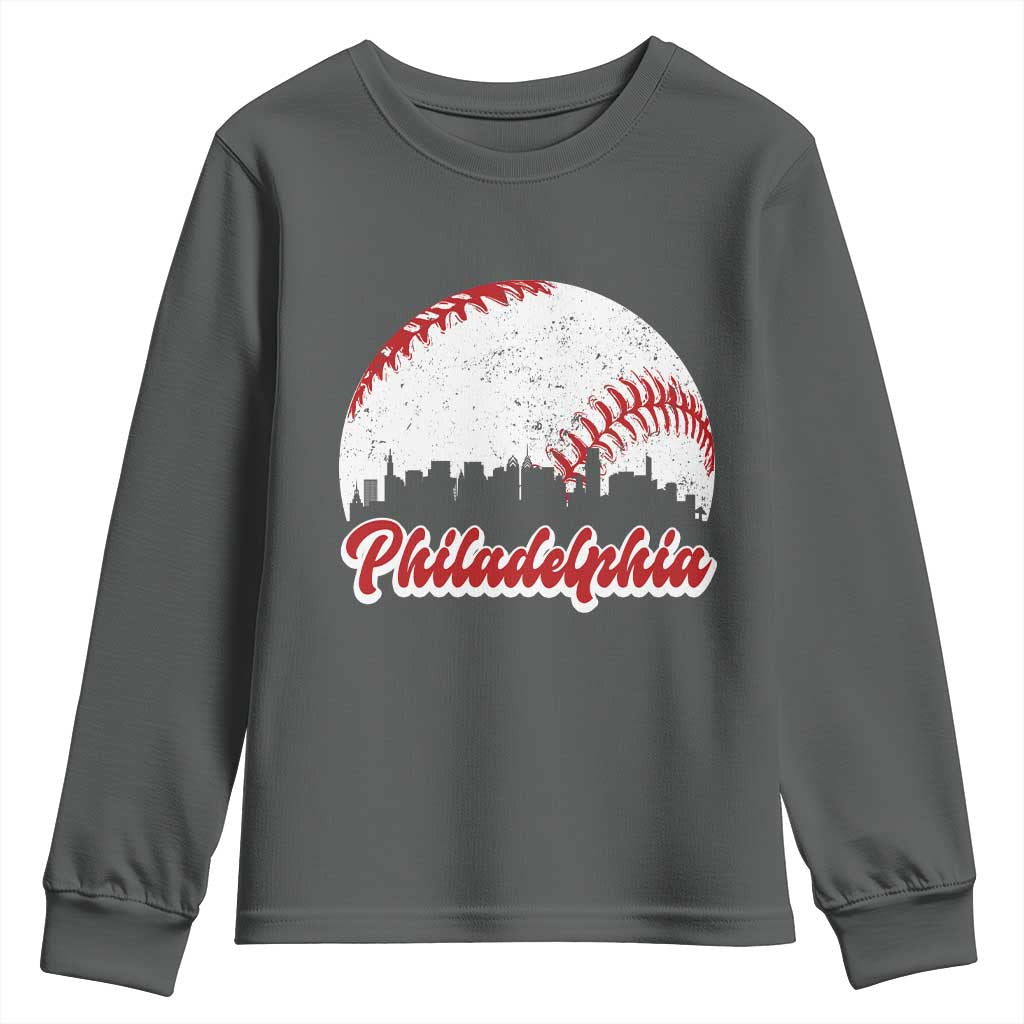 Philadelphia Baseball Youth Sweatshirt Vintage Skyline City TS10 Dark Heather Print Your Wear