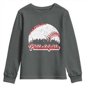 Philadelphia Baseball Youth Sweatshirt Vintage Skyline City TS10 Dark Heather Print Your Wear
