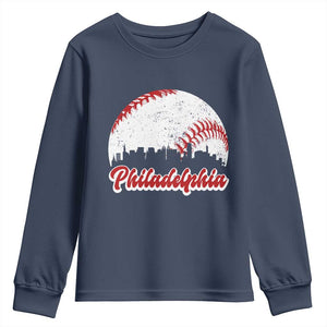 Philadelphia Baseball Youth Sweatshirt Vintage Skyline City TS10 Navy Print Your Wear