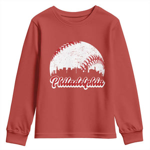 Philadelphia Baseball Youth Sweatshirt Vintage Skyline City TS10 Red Print Your Wear