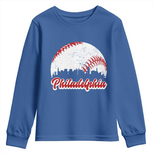 Philadelphia Baseball Youth Sweatshirt Vintage Skyline City TS10 Royal Blue Print Your Wear
