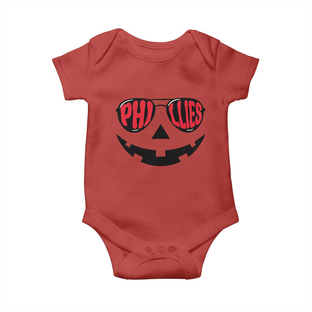 Halloween Philly Baby Onesie Philadelphia Baseball Red October Jackolantern Pumpkin Face TS10 Red Print Your Wear