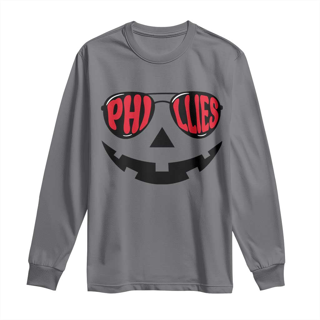 Halloween Philly Long Sleeve Shirt Philadelphia Baseball Red October Jackolantern Pumpkin Face TS10 Charcoal Print Your Wear