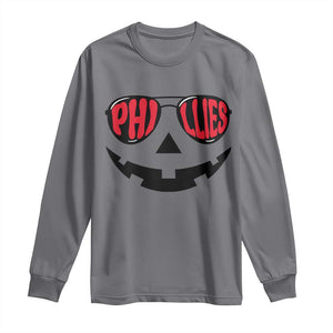 Halloween Philly Long Sleeve Shirt Philadelphia Baseball Red October Jackolantern Pumpkin Face TS10 Charcoal Print Your Wear