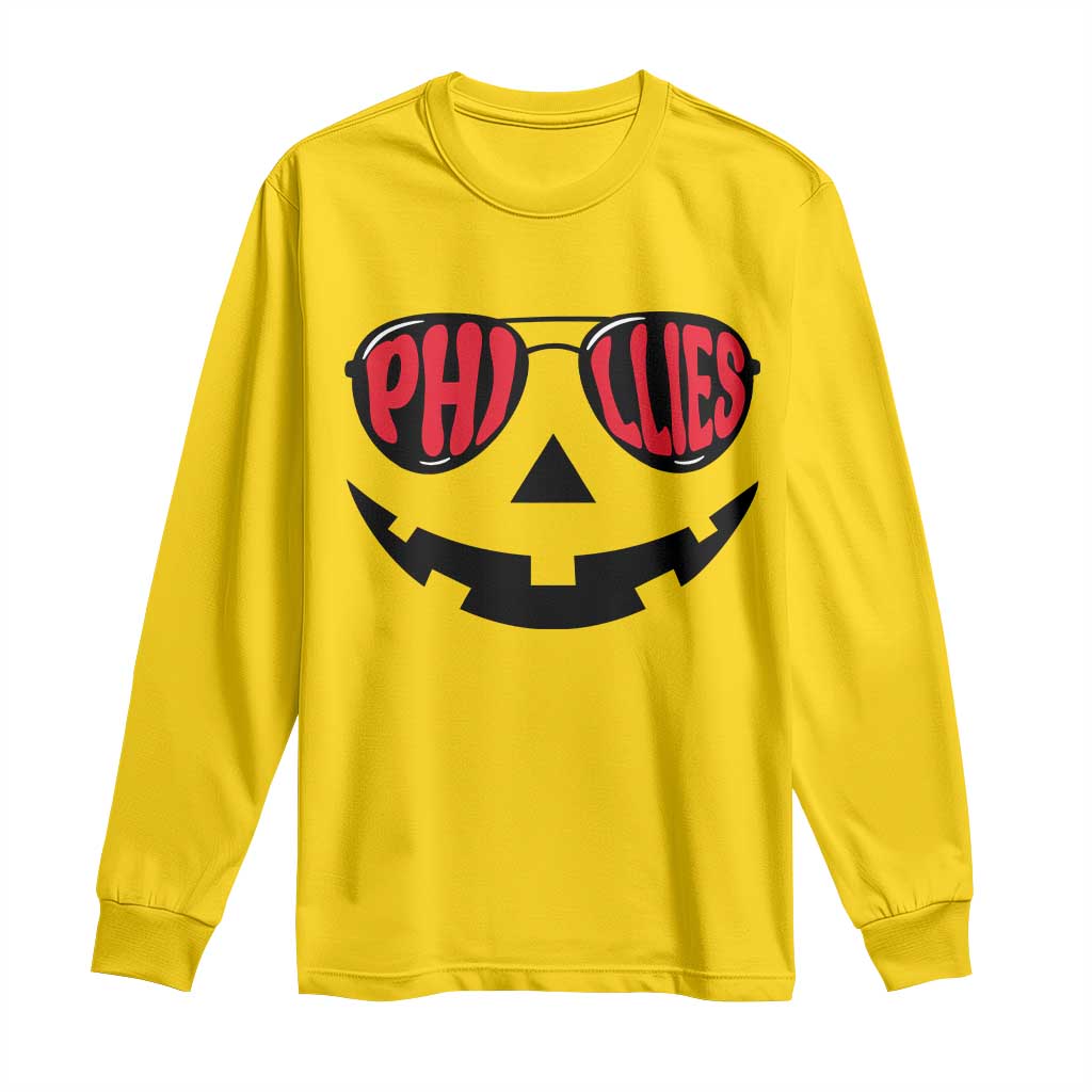 Halloween Philly Long Sleeve Shirt Philadelphia Baseball Red October Jackolantern Pumpkin Face TS10 Daisy Print Your Wear