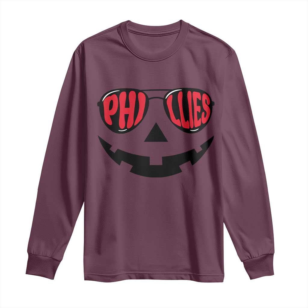 Halloween Philly Long Sleeve Shirt Philadelphia Baseball Red October Jackolantern Pumpkin Face TS10 Maroon Print Your Wear