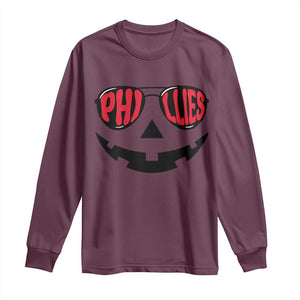 Halloween Philly Long Sleeve Shirt Philadelphia Baseball Red October Jackolantern Pumpkin Face TS10 Maroon Print Your Wear