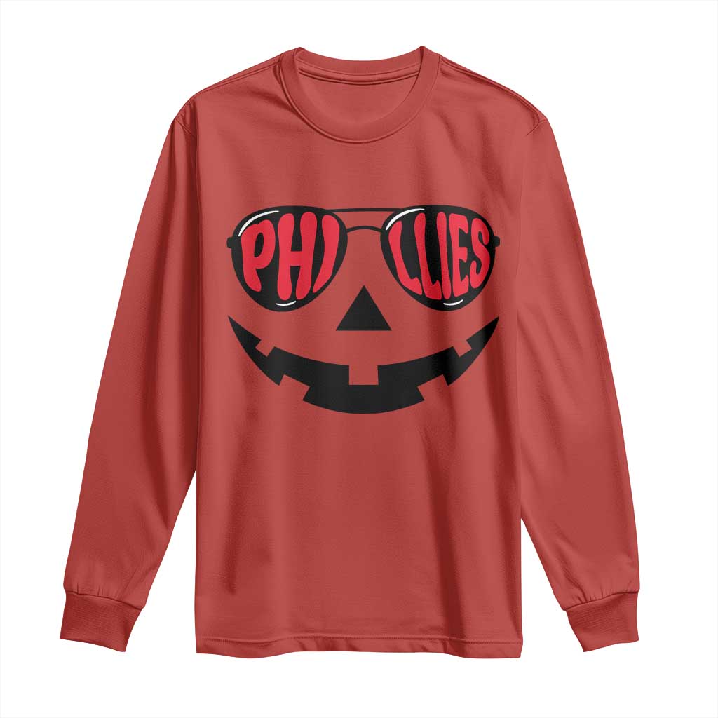 Halloween Philly Long Sleeve Shirt Philadelphia Baseball Red October Jackolantern Pumpkin Face TS10 Red Print Your Wear