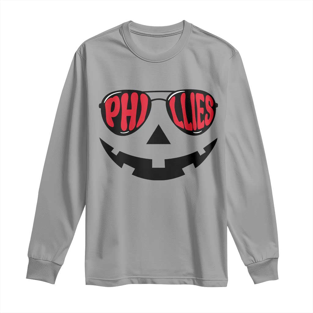 Halloween Philly Long Sleeve Shirt Philadelphia Baseball Red October Jackolantern Pumpkin Face TS10 Sport Gray Print Your Wear