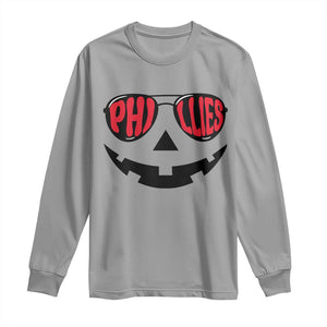 Halloween Philly Long Sleeve Shirt Philadelphia Baseball Red October Jackolantern Pumpkin Face TS10 Sport Gray Print Your Wear