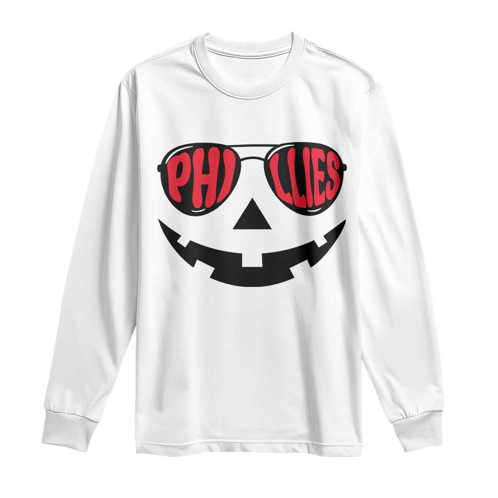 Halloween Philly Long Sleeve Shirt Philadelphia Baseball Red October Jackolantern Pumpkin Face TS10 White Print Your Wear