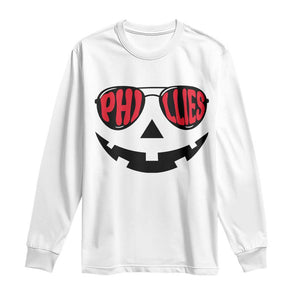 Halloween Philly Long Sleeve Shirt Philadelphia Baseball Red October Jackolantern Pumpkin Face TS10 White Print Your Wear