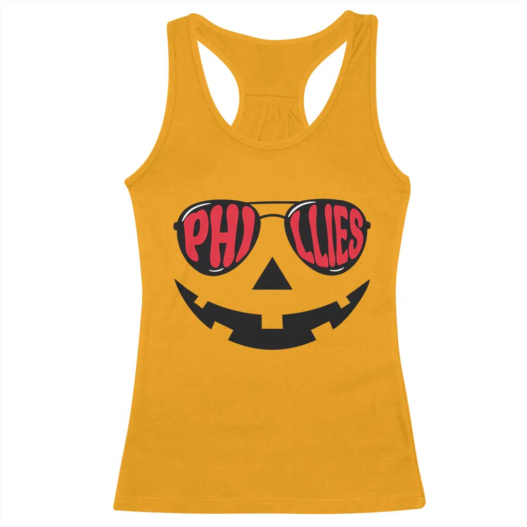 Halloween Philly Racerback Tank Top Philadelphia Baseball Red October Jackolantern Pumpkin Face TS10 Gold Print Your Wear