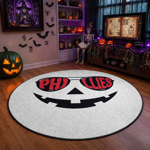 Halloween Philly Round Rug Philadelphia Baseball Red October Jackolantern Pumpkin Face