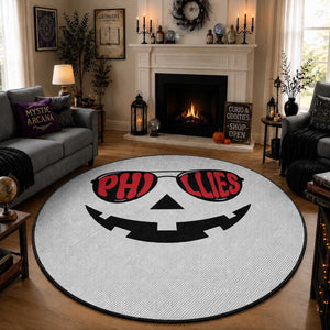 Halloween Philly Round Rug Philadelphia Baseball Red October Jackolantern Pumpkin Face
