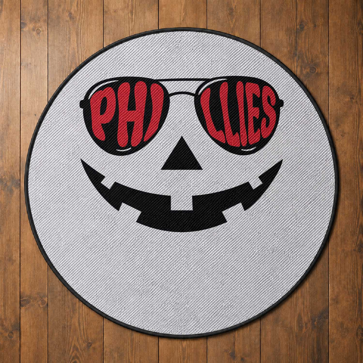 Halloween Philly Round Rug Philadelphia Baseball Red October Jackolantern Pumpkin Face