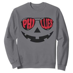 Halloween Philly Sweatshirt Philadelphia Baseball Red October Jackolantern Pumpkin Face TS10 Charcoal Print Your Wear