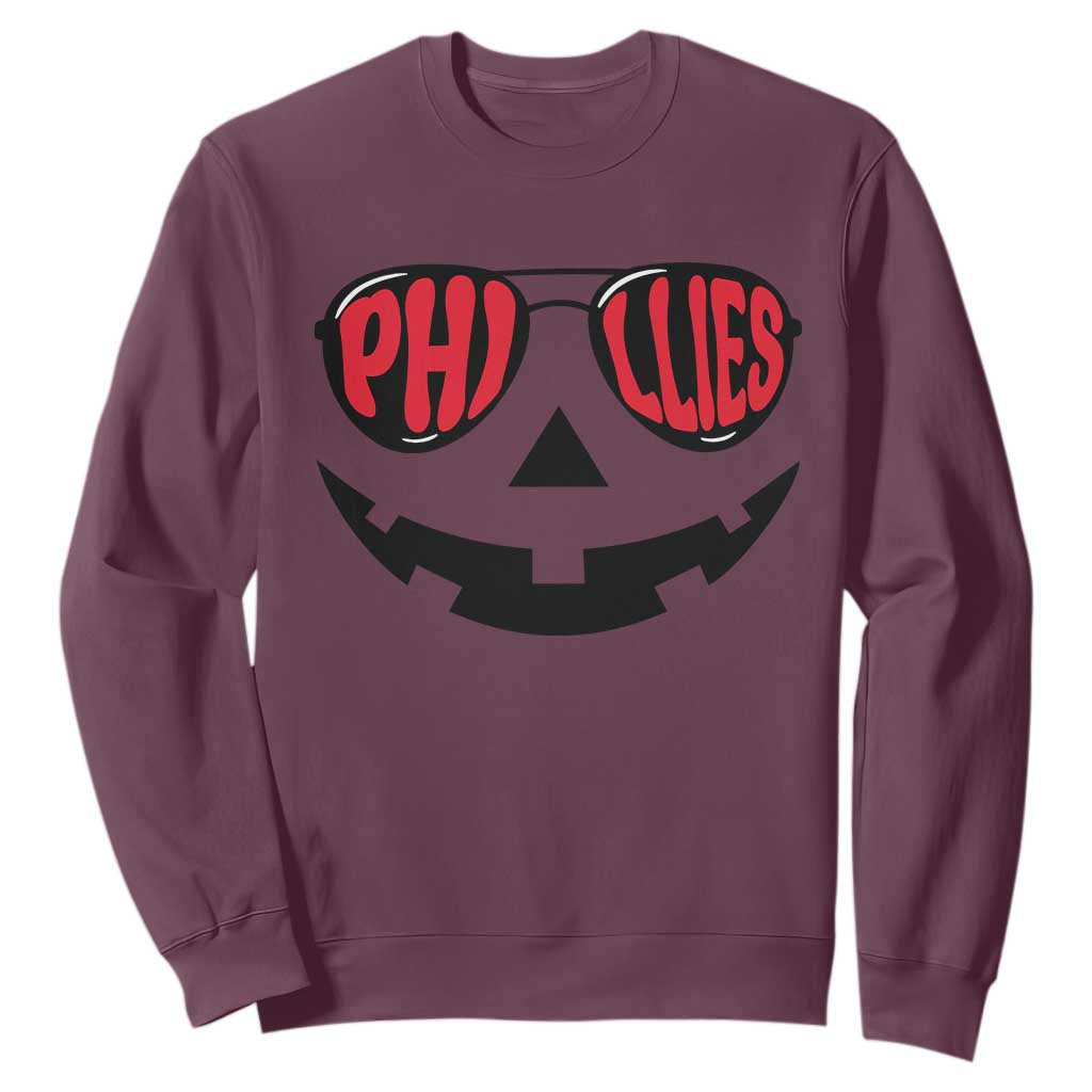 Halloween Philly Sweatshirt Philadelphia Baseball Red October Jackolantern Pumpkin Face TS10 Maroon Print Your Wear