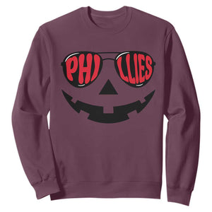 Halloween Philly Sweatshirt Philadelphia Baseball Red October Jackolantern Pumpkin Face TS10 Maroon Print Your Wear