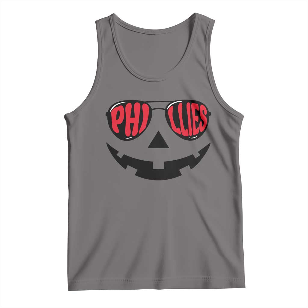 Halloween Philly Tank Top Philadelphia Baseball Red October Jackolantern Pumpkin Face TS10 Deep Heather Print Your Wear