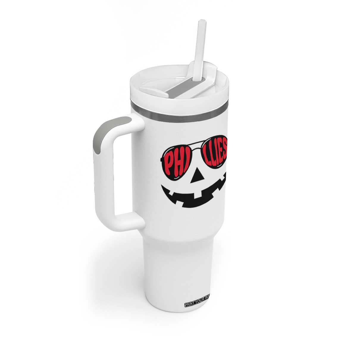 Halloween Philly Tumbler With Handle Philadelphia Baseball Red October Jackolantern Pumpkin Face TS10 Print Your Wear