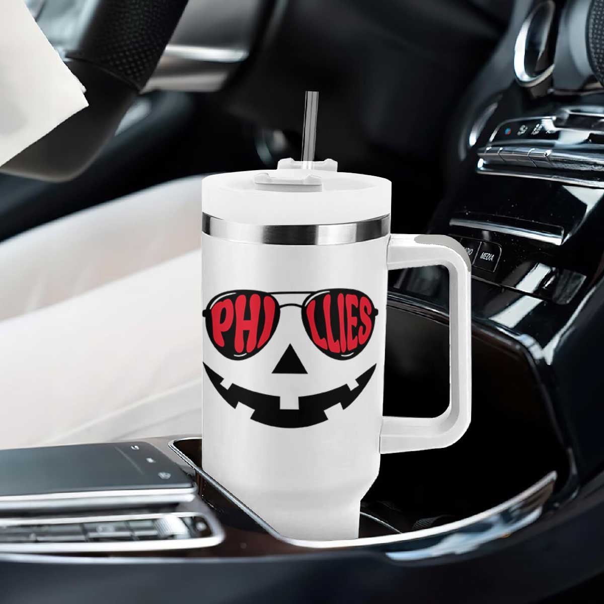 Halloween Philly Tumbler With Handle Philadelphia Baseball Red October Jackolantern Pumpkin Face TS10 Print Your Wear