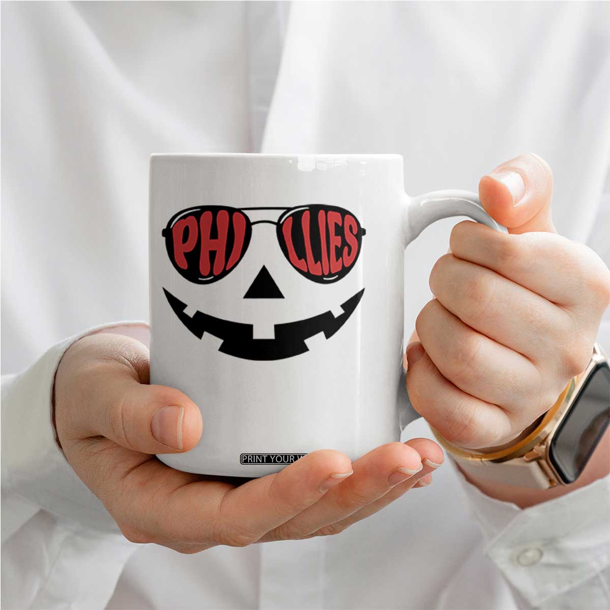 Halloween Philly Coffee Mug Philadelphia Baseball Red October Jackolantern Pumpkin Face TS10 Print Your Wear