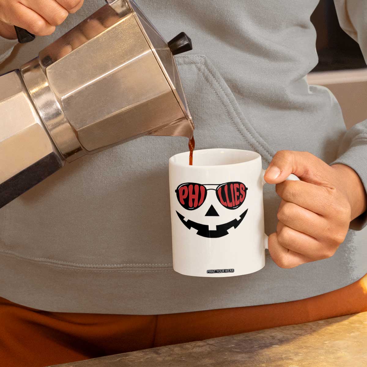 Halloween Philly Coffee Mug Philadelphia Baseball Red October Jackolantern Pumpkin Face TS10 Print Your Wear