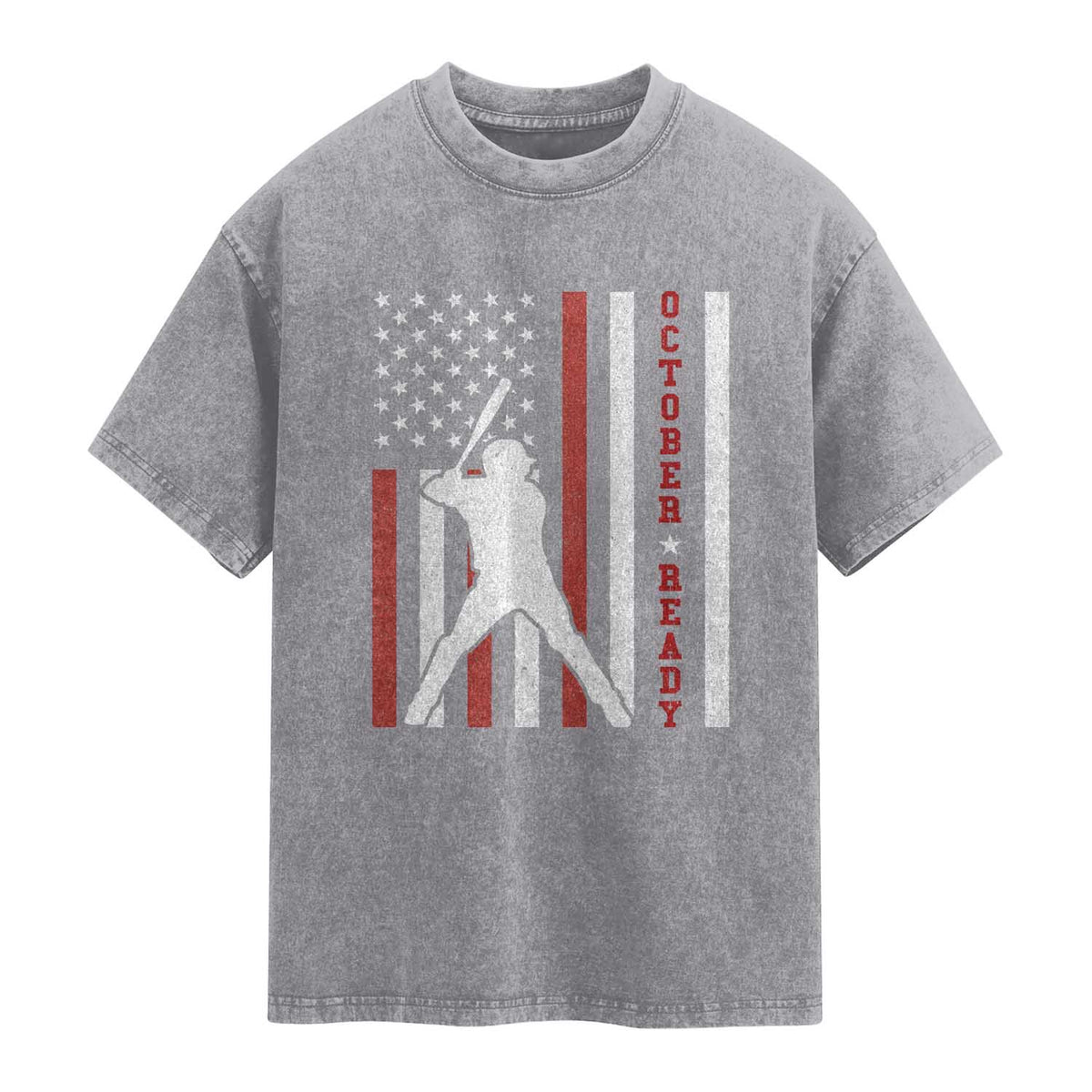 October Ready Washed Cotton T-Shirt Cool Distressed Philadelphia Baseball Fan US Flag TS10 Slate Gray Print Your Wear