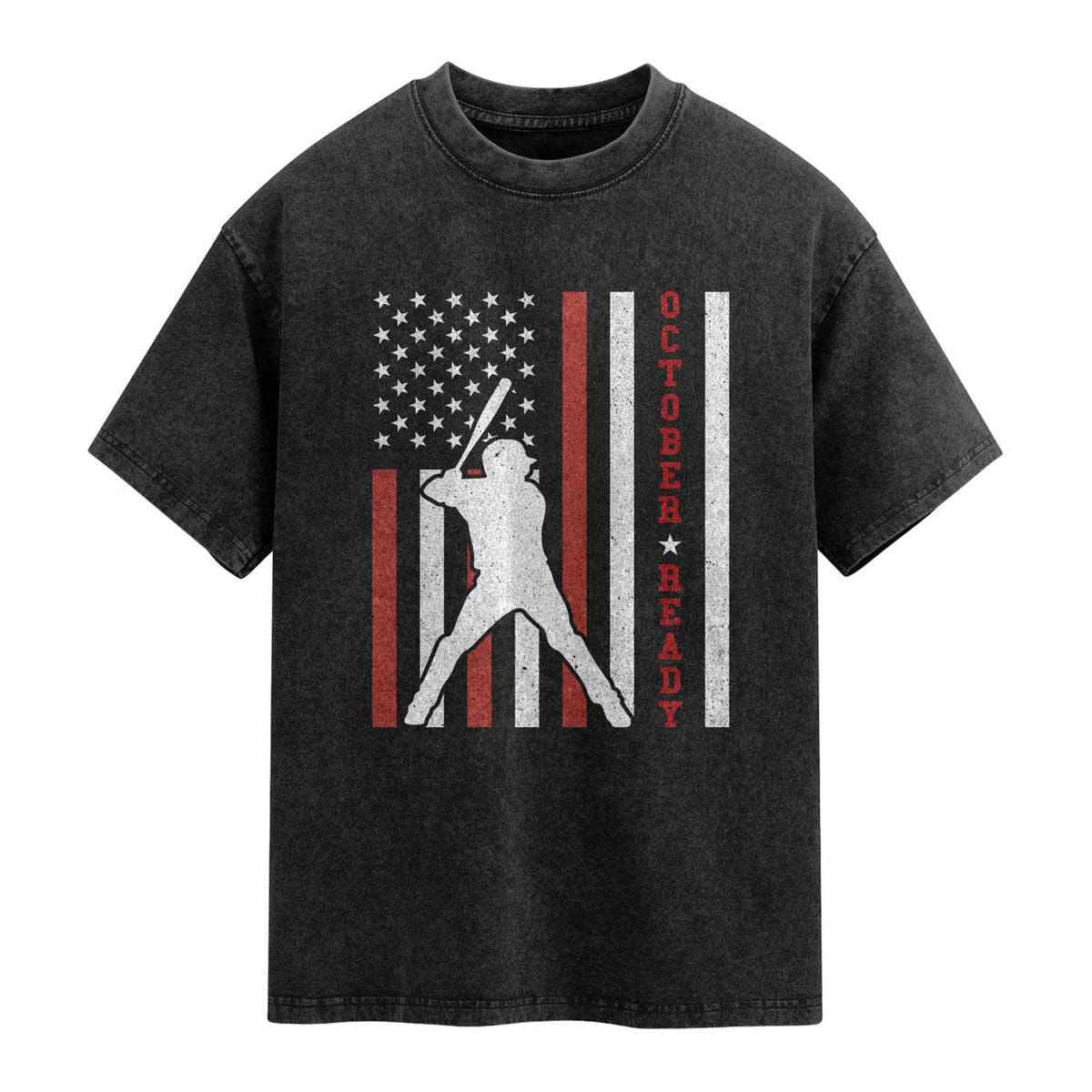 October Ready Washed Cotton T-Shirt Cool Distressed Philadelphia Baseball Fan US Flag TS10 Black Print Your Wear