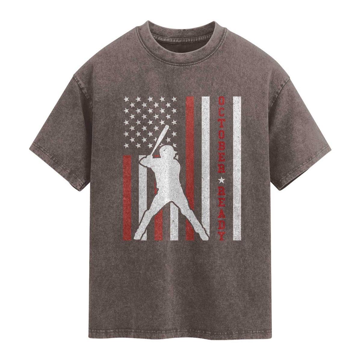 October Ready Washed Cotton T-Shirt Cool Distressed Philadelphia Baseball Fan US Flag TS10 Brown Print Your Wear
