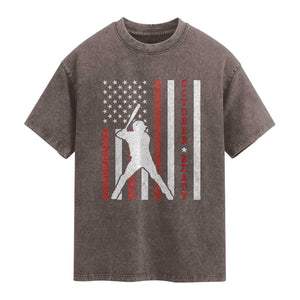 October Ready Washed Cotton T-Shirt Cool Distressed Philadelphia Baseball Fan US Flag TS10 Brown Print Your Wear