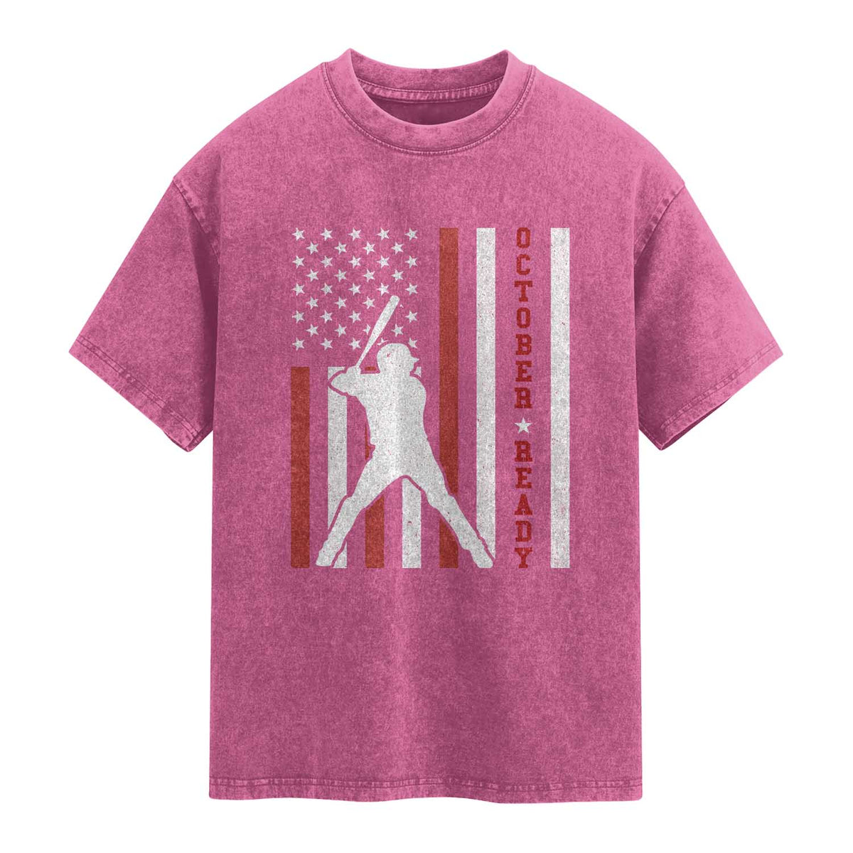 October Ready Washed Cotton T-Shirt Cool Distressed Philadelphia Baseball Fan US Flag TS10 Magenta Print Your Wear
