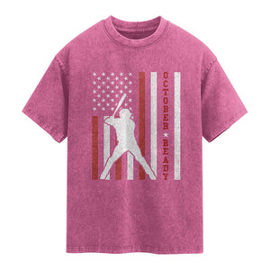 October Ready Washed Cotton T-Shirt Cool Distressed Philadelphia Baseball Fan US Flag TS10 Magenta Print Your Wear