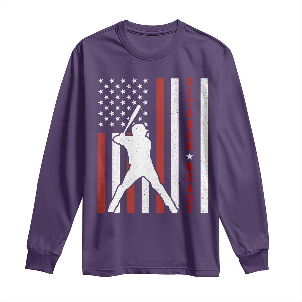 October Ready Long Sleeve Shirt Cool Distressed Philadelphia Baseball Fan US Flag TS10 Purple Print Your Wear