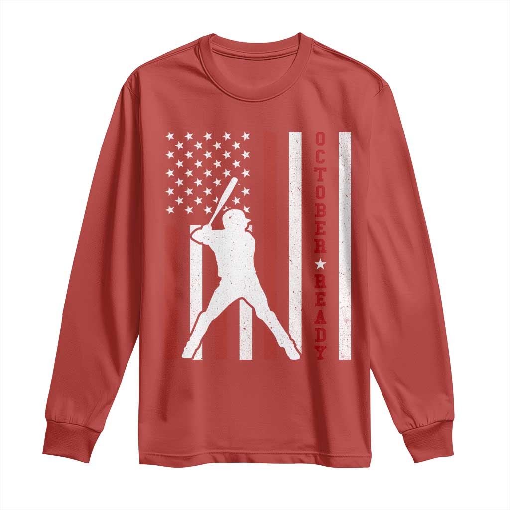 October Ready Long Sleeve Shirt Cool Distressed Philadelphia Baseball Fan US Flag TS10 Red Print Your Wear