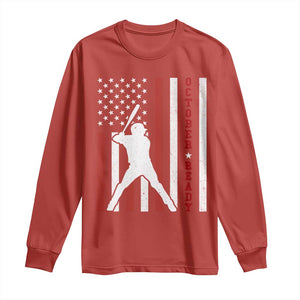 October Ready Long Sleeve Shirt Cool Distressed Philadelphia Baseball Fan US Flag TS10 Red Print Your Wear