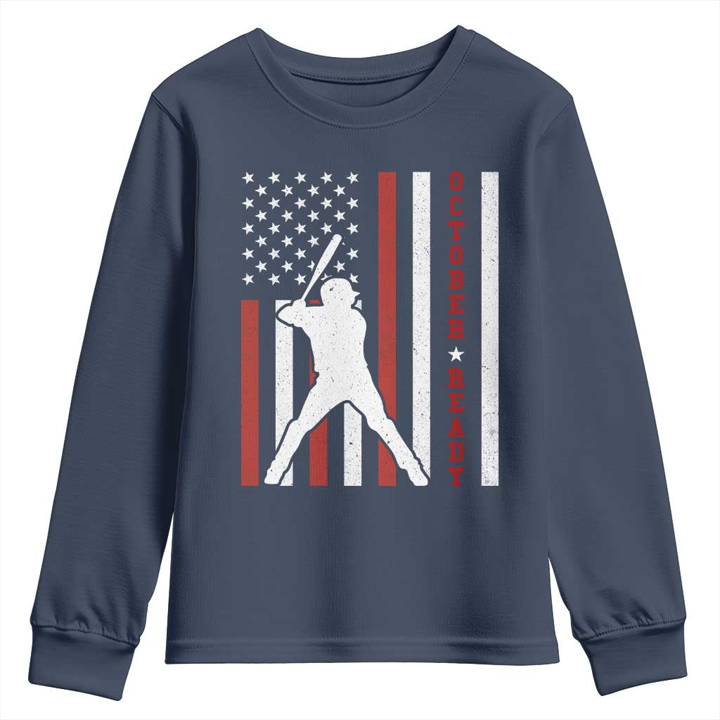 October Ready Youth Sweatshirt Cool Distressed Philadelphia Baseball Fan US Flag TS10 Navy Print Your Wear