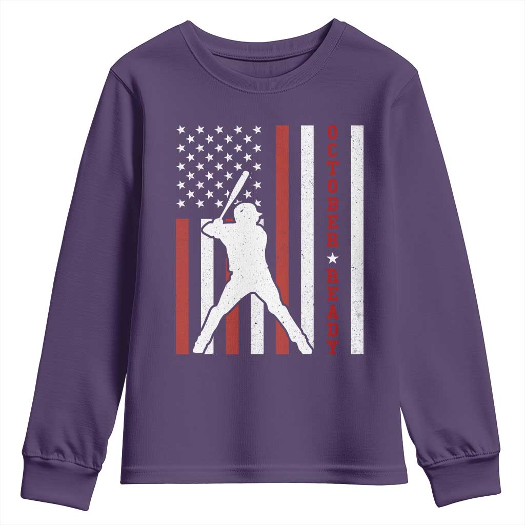 October Ready Youth Sweatshirt Cool Distressed Philadelphia Baseball Fan US Flag TS10 Purple Print Your Wear