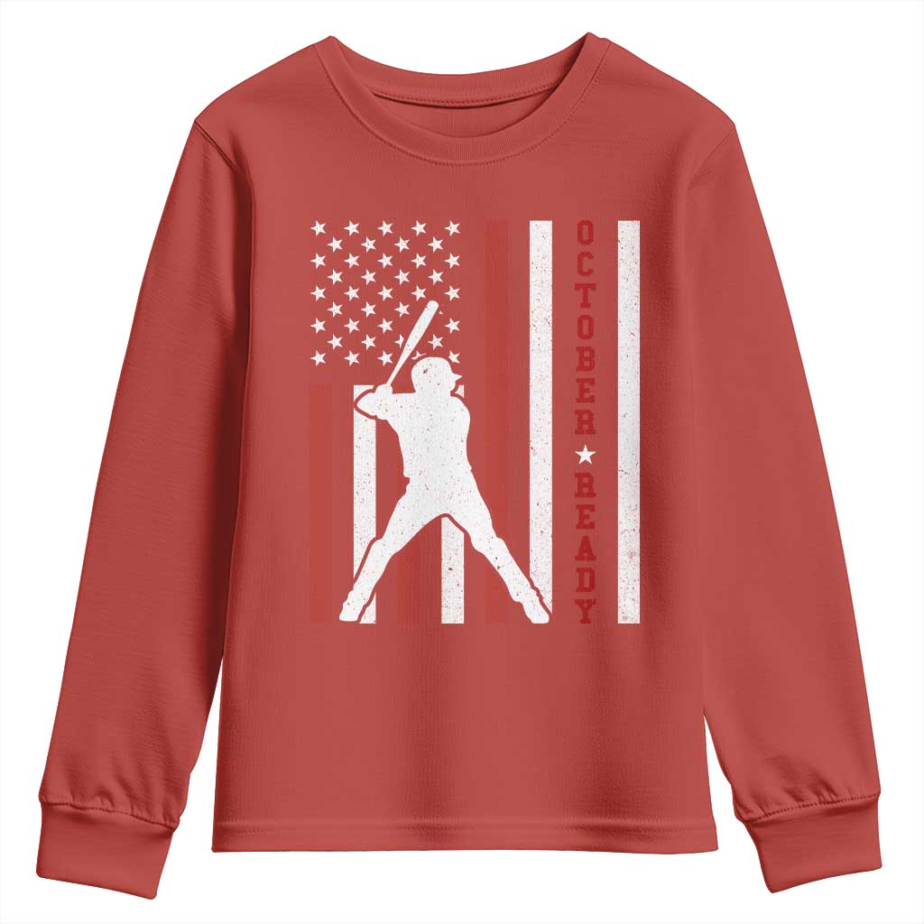 October Ready Youth Sweatshirt Cool Distressed Philadelphia Baseball Fan US Flag TS10 Red Print Your Wear