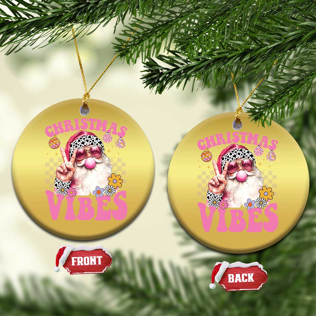 Retro Santa Christmas Ornament Pink Xmas Vibes Groovy Santa Claus Womens Kids Girls Gifts TS10 Circle Gold Print Your Wear