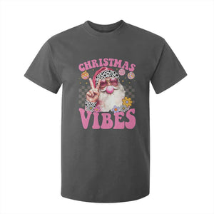 Retro Christmas Santa T Shirt For Kid Pink Xmas Vibes Groovy Santa Claus Womens Kids Girls Gifts TS10 Dark Heather Print Your Wear