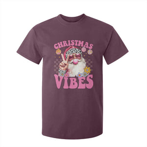 Retro Christmas Santa T Shirt For Kid Pink Xmas Vibes Groovy Santa Claus Womens Kids Girls Gifts TS10 Maroon Print Your Wear