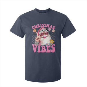 Retro Christmas Santa T Shirt For Kid Pink Xmas Vibes Groovy Santa Claus Womens Kids Girls Gifts TS10 Navy Print Your Wear