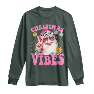 Retro Christmas Santa Long Sleeve Shirt Pink Xmas Vibes Groovy Santa Claus Womens Kids Girls Gifts TS10 Dark Forest Green Print Your Wear