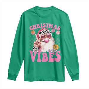 Retro Christmas Santa Long Sleeve Shirt Pink Xmas Vibes Groovy Santa Claus Womens Kids Girls Gifts TS10 Irish Green Print Your Wear