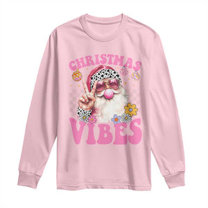 Retro Christmas Santa Long Sleeve Shirt Pink Xmas Vibes Groovy Santa Claus Womens Kids Girls Gifts TS10 Light Pink Print Your Wear