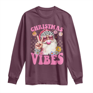 Retro Christmas Santa Long Sleeve Shirt Pink Xmas Vibes Groovy Santa Claus Womens Kids Girls Gifts TS10 Maroon Print Your Wear